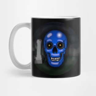 Skull, frostbite blue, with background Mug